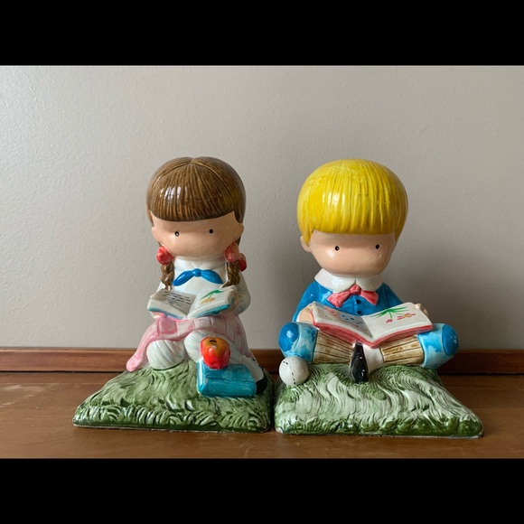 Vintage 1972 Joan Walsh Anglund Reading Kids Bookends - Picture 2 of 14